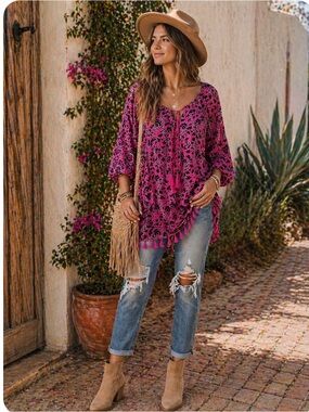 Rafaella Boho hassle accent tunic cotton top
